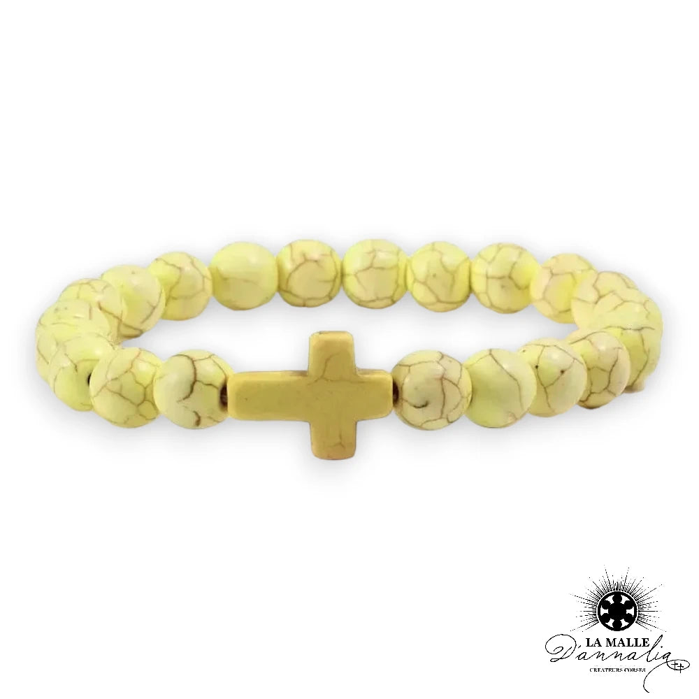 lamalledannalia bijou bracelet perle croix jaune fois religieu