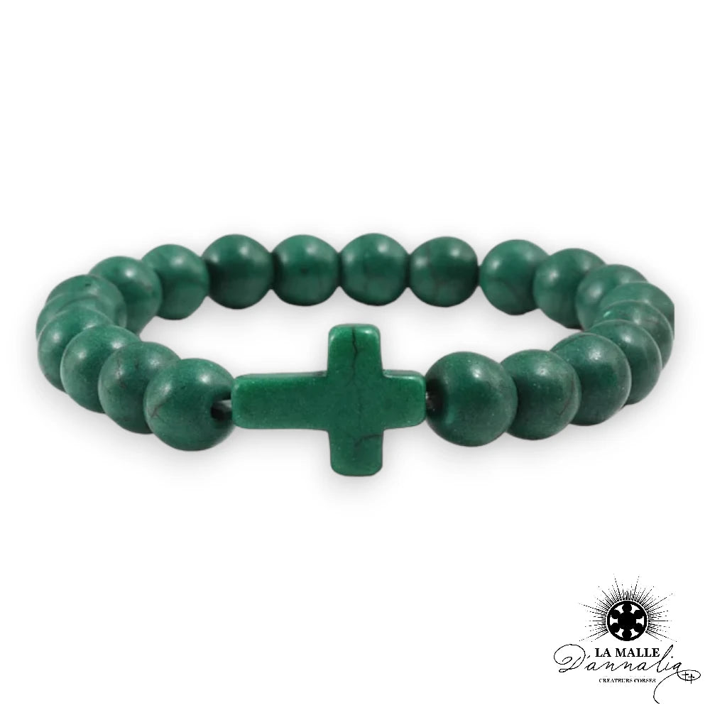 lamalledannalia bijou bracelet perle croix vert homme