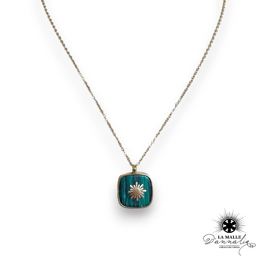 lamalledannalia-bijoux-dore-AcierInoxydable-collier-Medaillon-kaki-Malachite-etoile