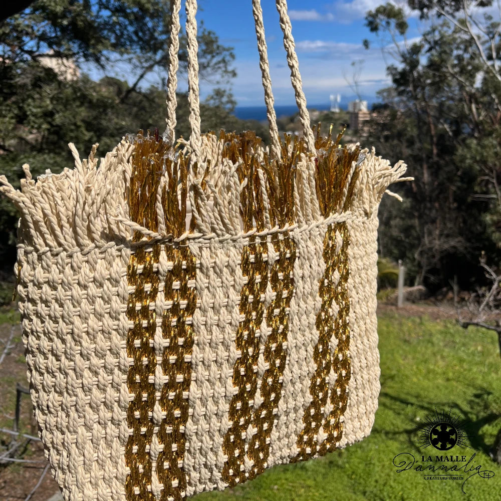 Sac de plage en osier et doré panier fashion