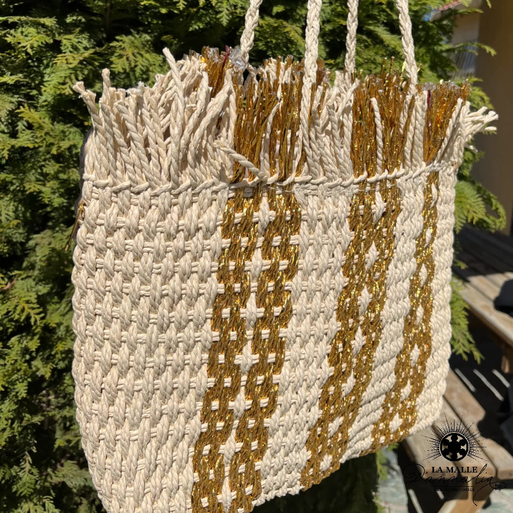 Sac de plage en osier et doré panier fashion