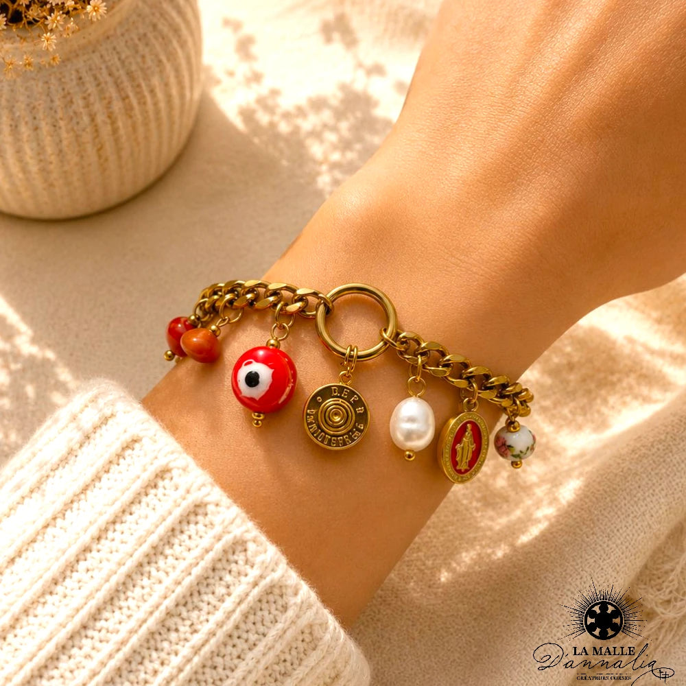 Bracelet Douille & Œil Protection — Charm Talisman Corse 4 Coloris