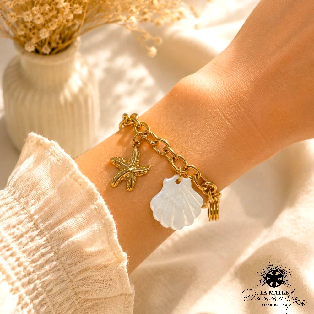 Bracelet Douille Blanc Breloque Marine — Bijou Mer Fait Main Corse