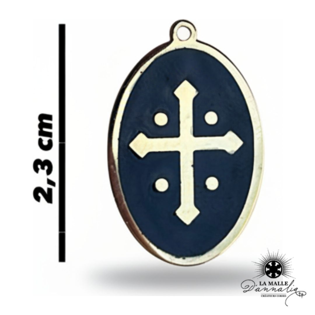 charm médaille chrétienne croix dorée fond noir acier inoxydable bijou La Malle d'Annalia Bastia
