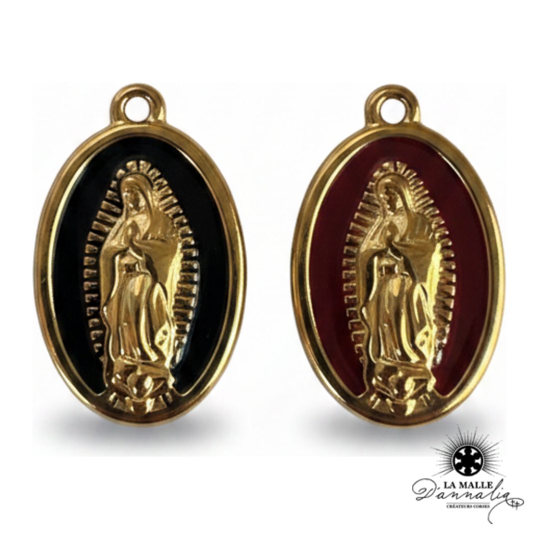 breloque médaille miraculeuse émaillée noire rouge Vierge Guadalupe 2,3cm La Malle d'Annalia