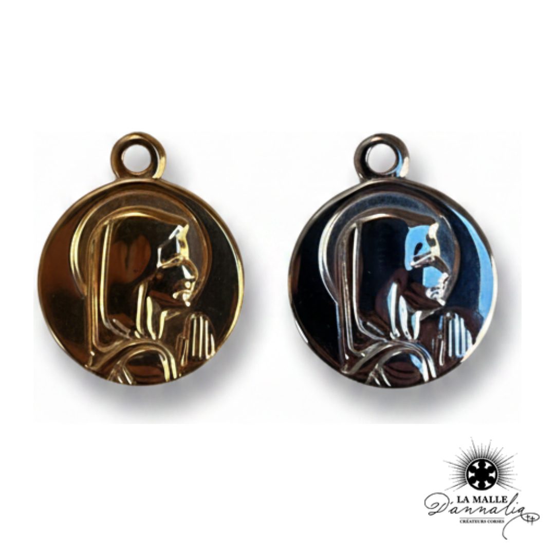 breloque médaille ronde profil Vierge Marie argenté doré 1,8cm charm sérénité La Malle d'Annalia
