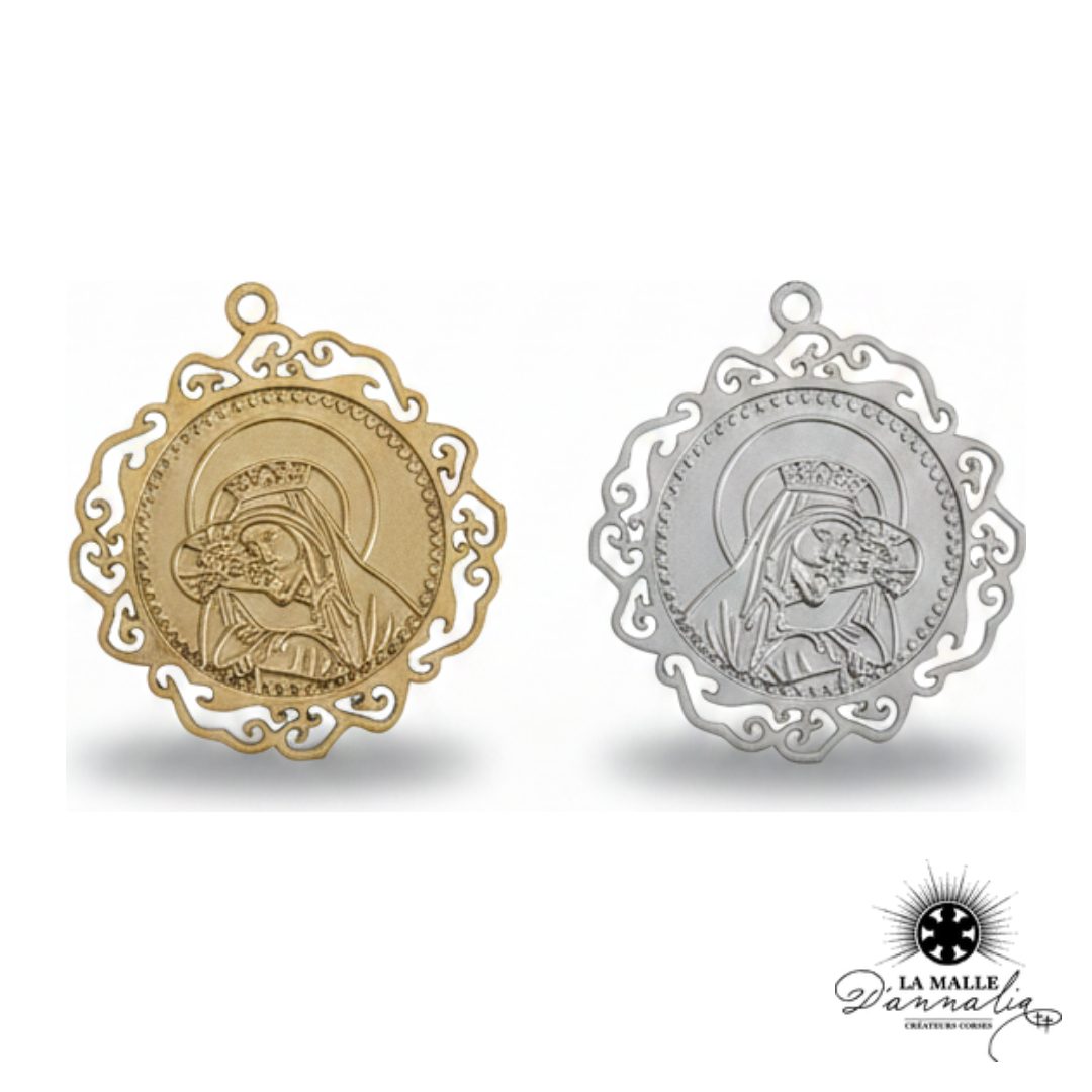 breloque médaille Vierge à l'Enfant contour arabesque doré 2,1cm charm tendresse La Malle d'Annalia
