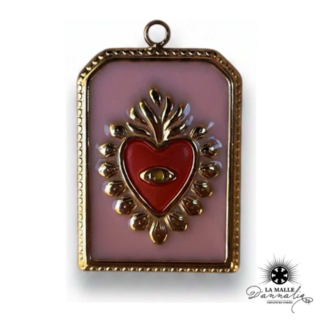 breloque ex-voto cœur rouge œil protecteur doré double talisman amulette La Malle d'Annalia