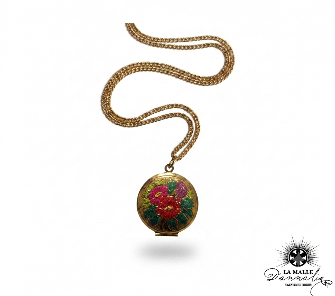 Médaillon Porte-Photo Fleuri Artisanal — Pendentif 3 cm