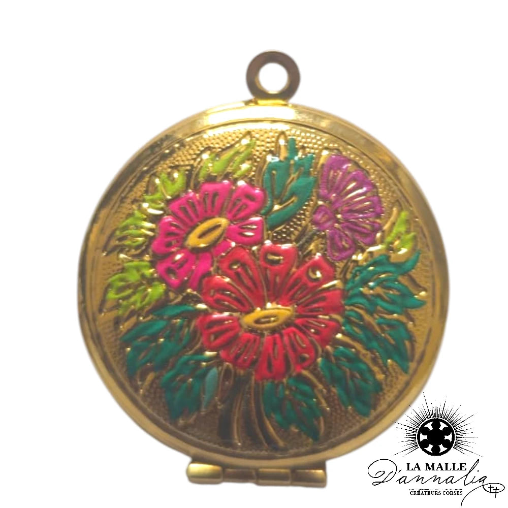 Médaillon Porte-Photo Fleuri Artisanal — Pendentif 3 cm
