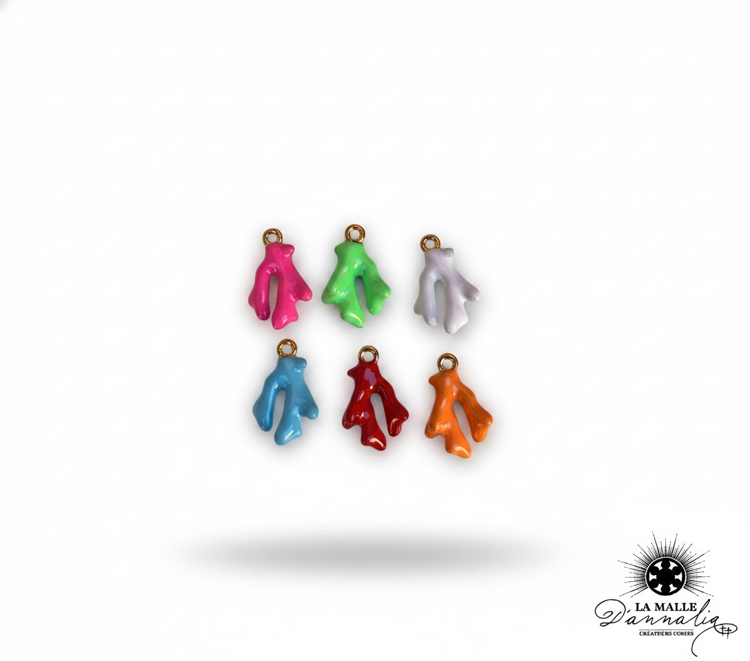breloques émail corail multicolores (rose, vert, blanc, bleu, rouge, orange) lamalledannalia