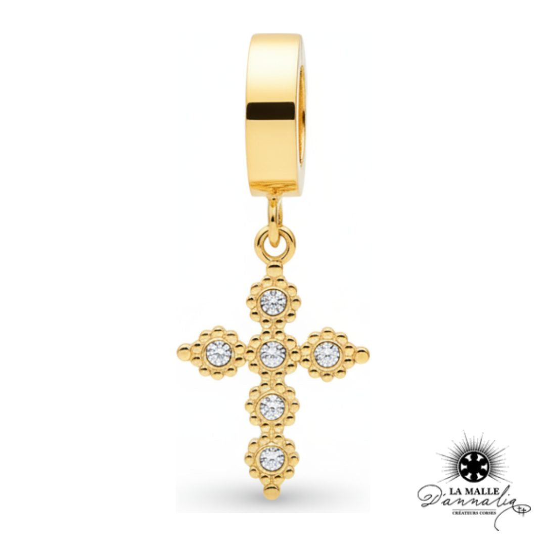 CLEM: mono boucle baroque croix strass acier inoxydable
