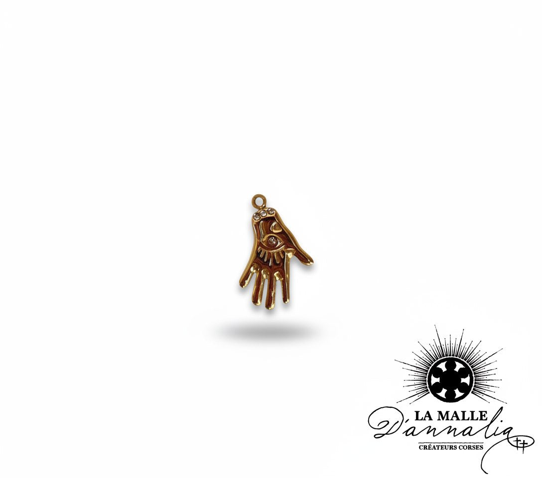 Charms main de Fatma doré avec œil et strass 1,9 cm lamalledannalia