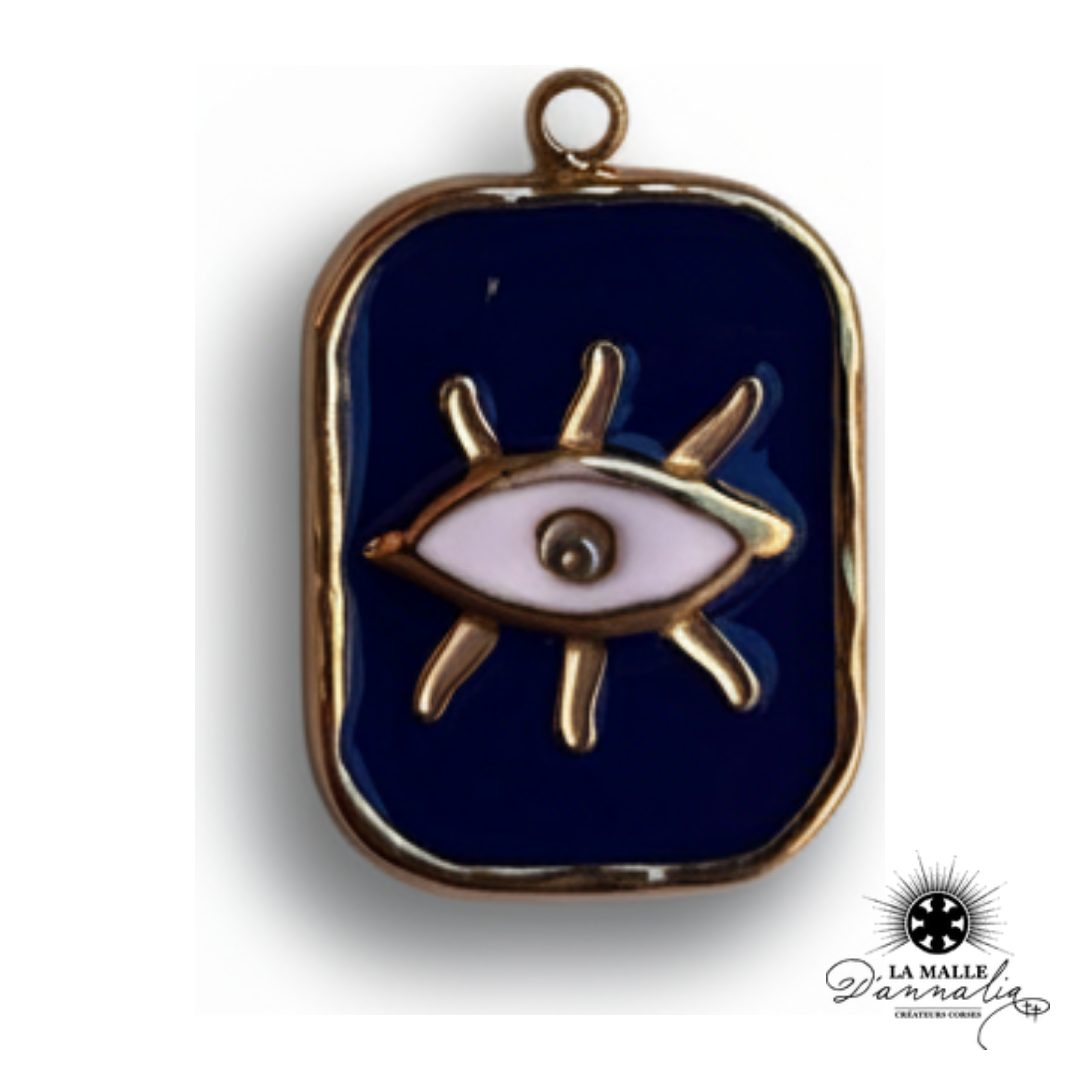 Breloque Amulette Œil Bleu Doré — Charm Talisman 2 cm
