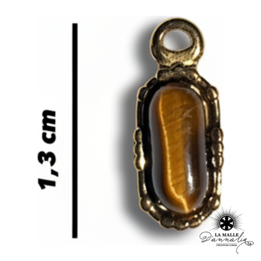 charm ovale œil de tigre véritable 1,3cm monture dorée acier inoxydable La Malle d'Annalia