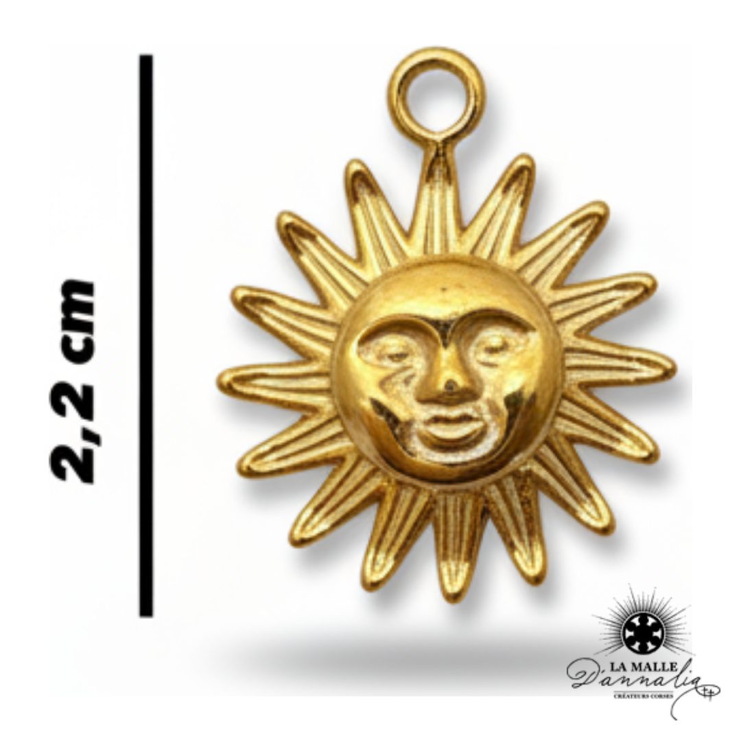 charm soleil à visage doré 2,2cm acier inoxydable bijou solaire personnalisé La Malle d'Annalia