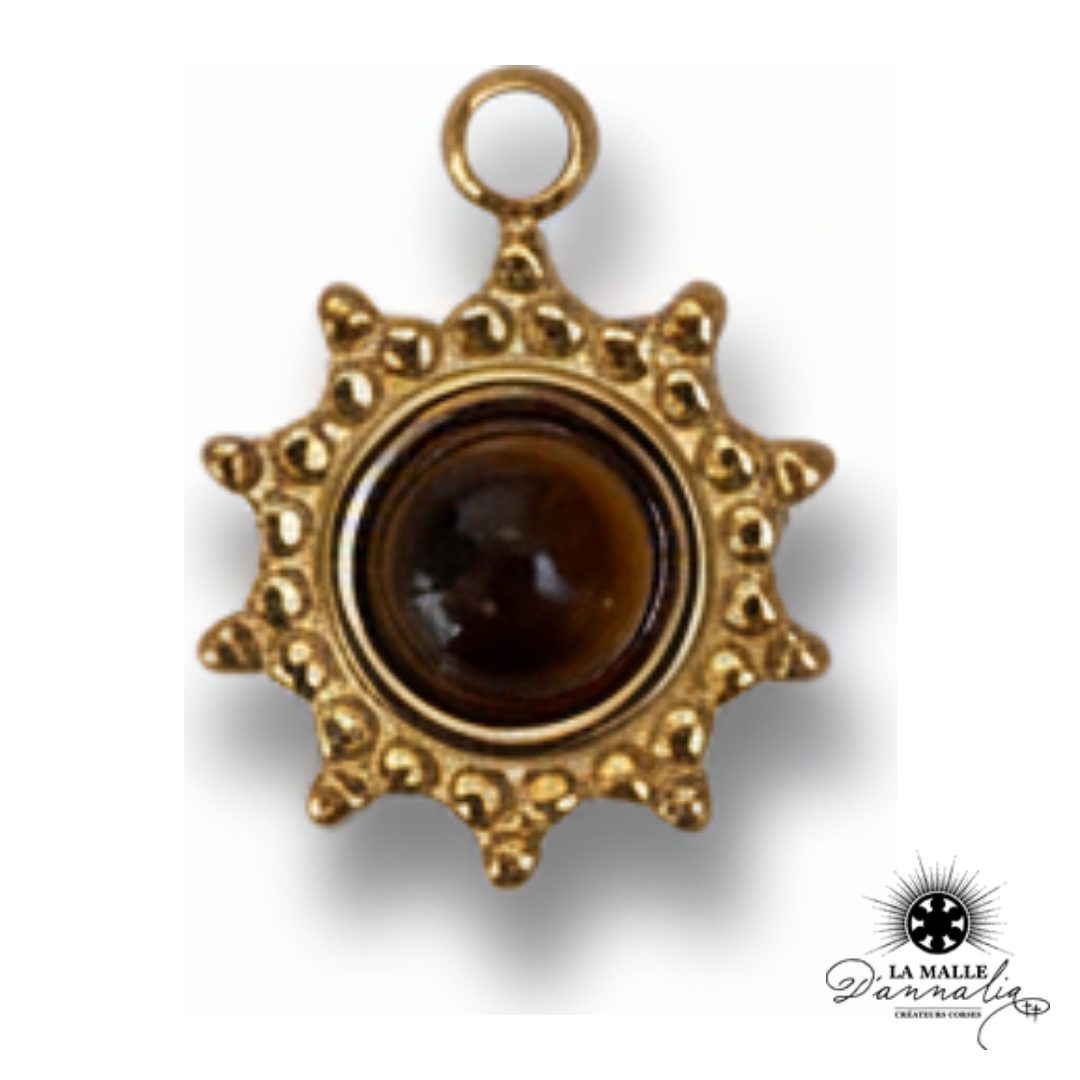 breloque soleil doré pierre marron sertie charm solaire bijou personnalisé La Malle d'Annalia