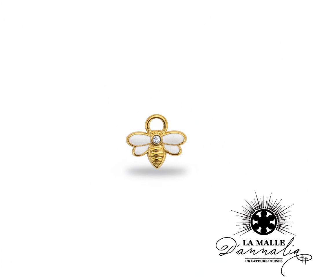 pendentif personnalisable abeille dorée et ailes blanches lamalledannalia