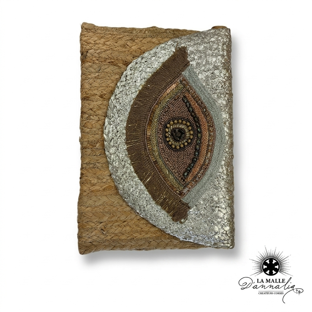 Pochette de Plage Marron Oeil Brodée à Paillettes