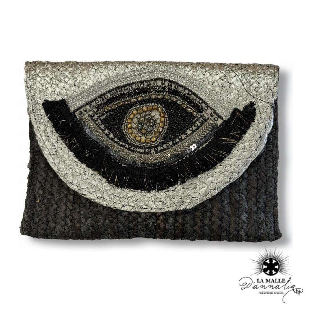 Pochette de Plage Noir Oeil Brodée à Paillettes