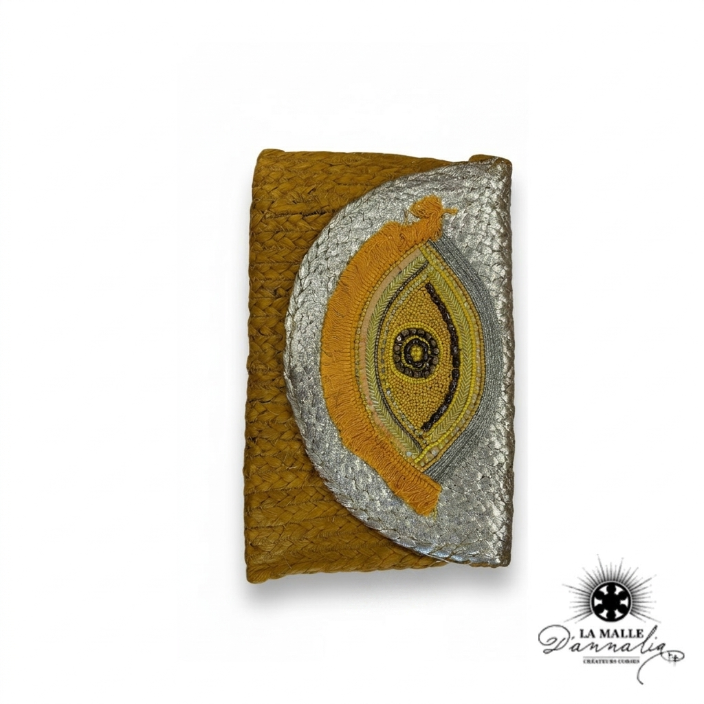Pochette de Plage Marron Oeil Jaune Brodée