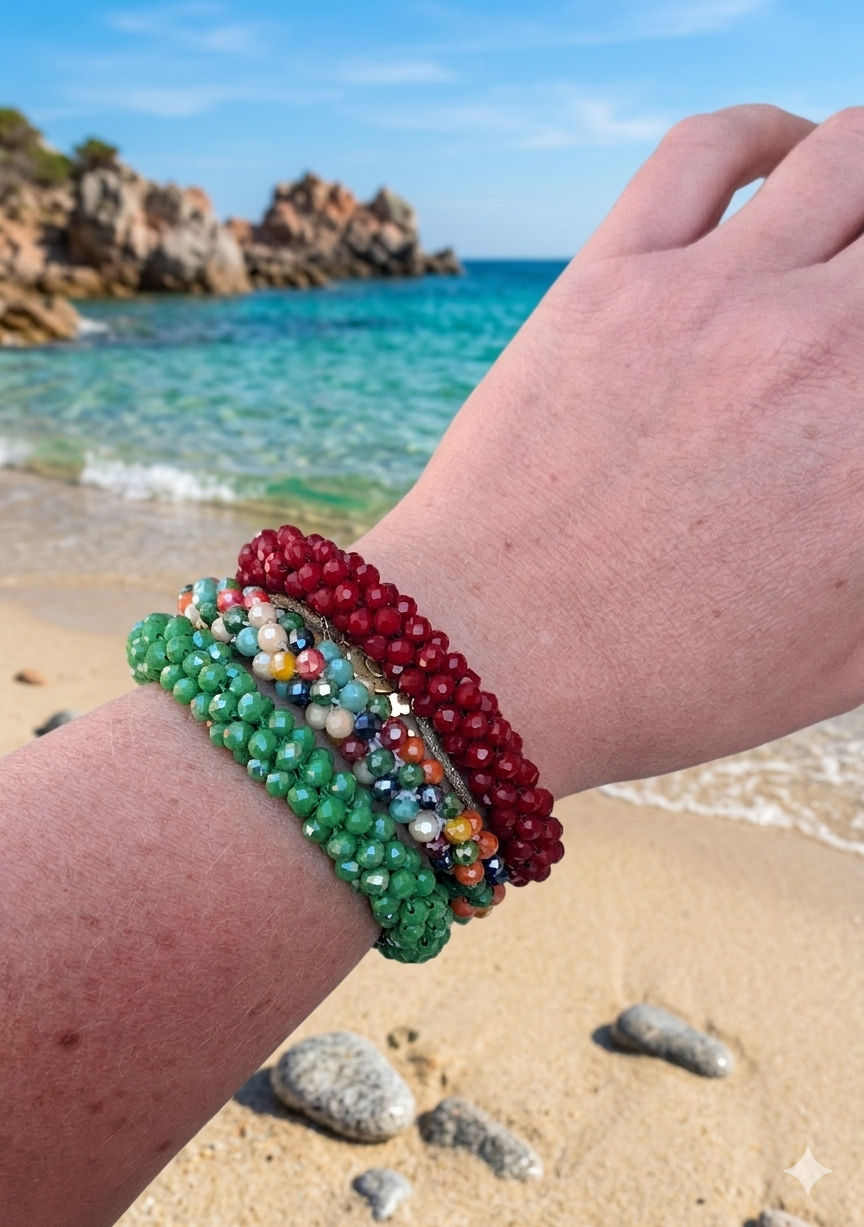 Bracelet Cristaux Facettes Colorés — Bijou Élastique Tendance Été