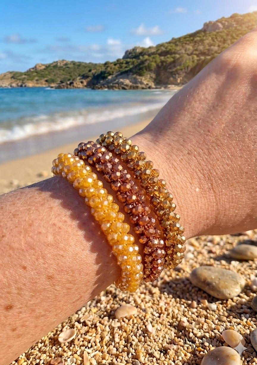 Bracelet Cristaux Facettes Colorés — Bijou Élastique Tendance Été
