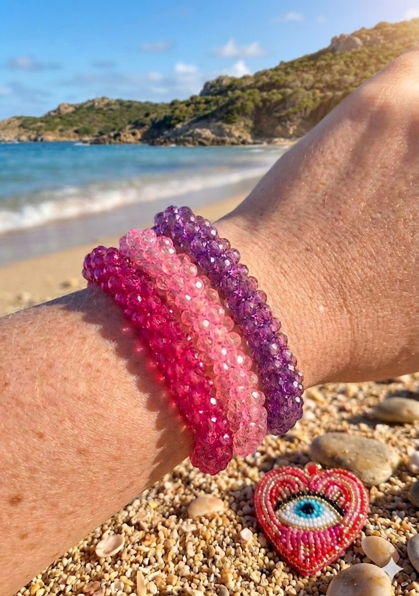 Bracelet Cristaux Facettes Colorés — Bijou Élastique Tendance Été