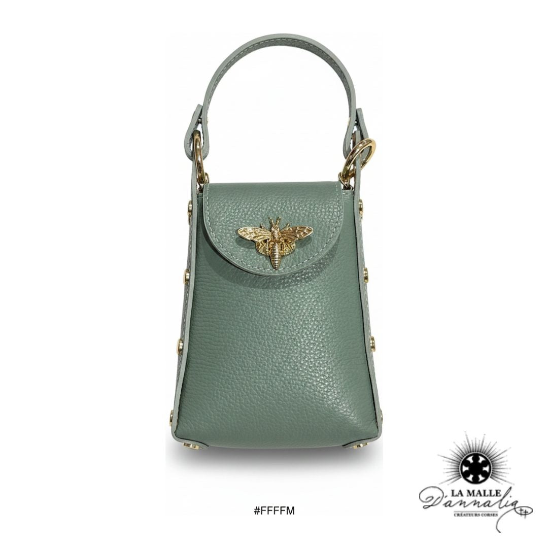 Sac Cuir Véritable Vert d'Eau & Abeille Dorée — Italie