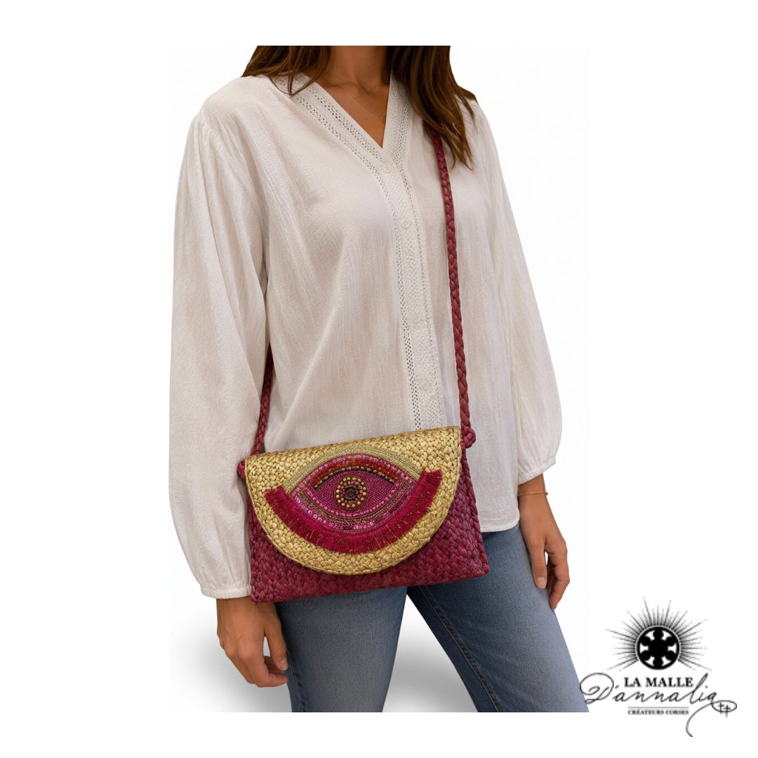 Pochette de Plage Rose Oeil Brodée à Paillettes