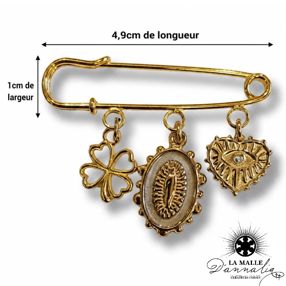 Broche Croix Œil Main Corne — Naissance Faite Main Bastia
