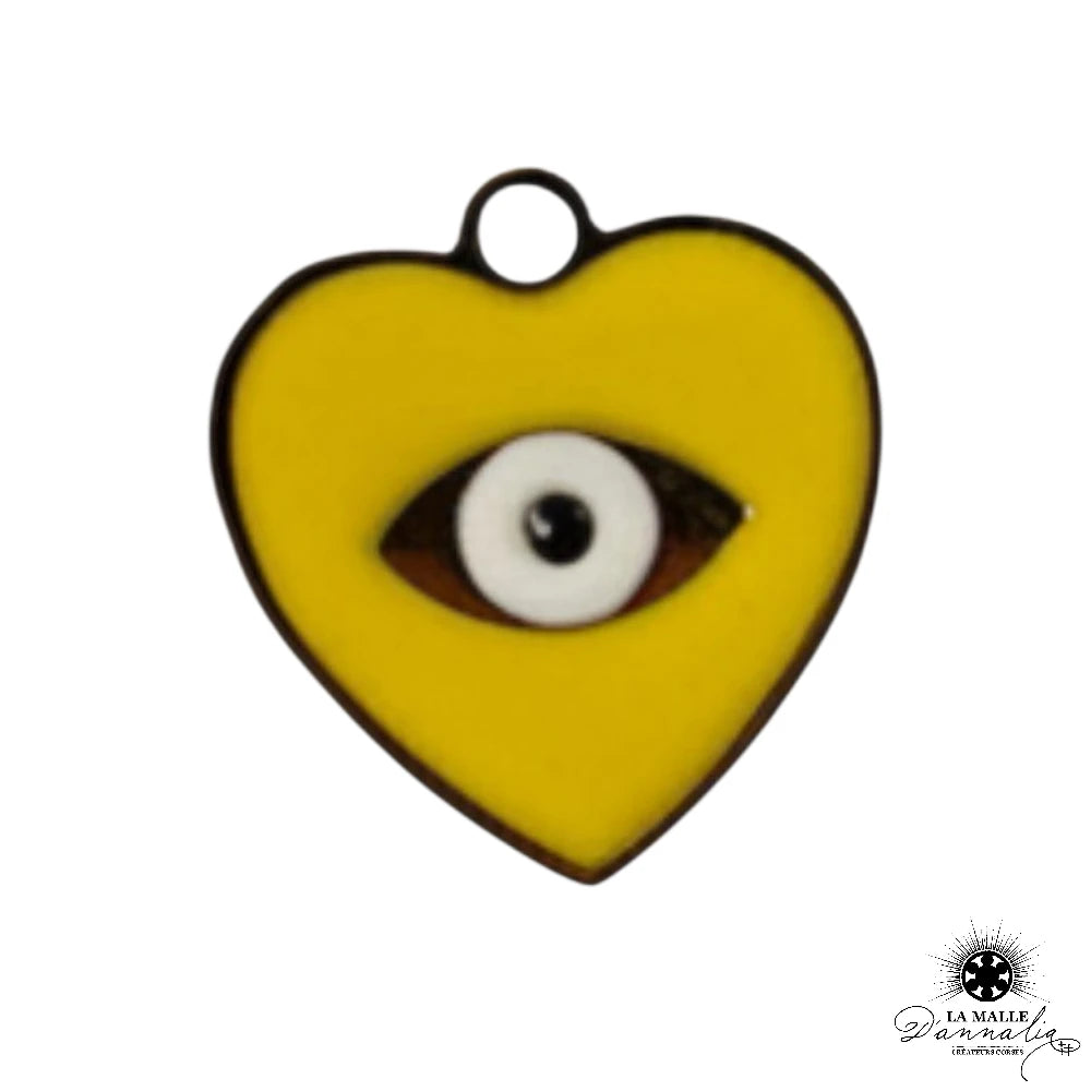 Breloque Cœur Jaune Œil — Micro Charm Talisman 1,1 cm