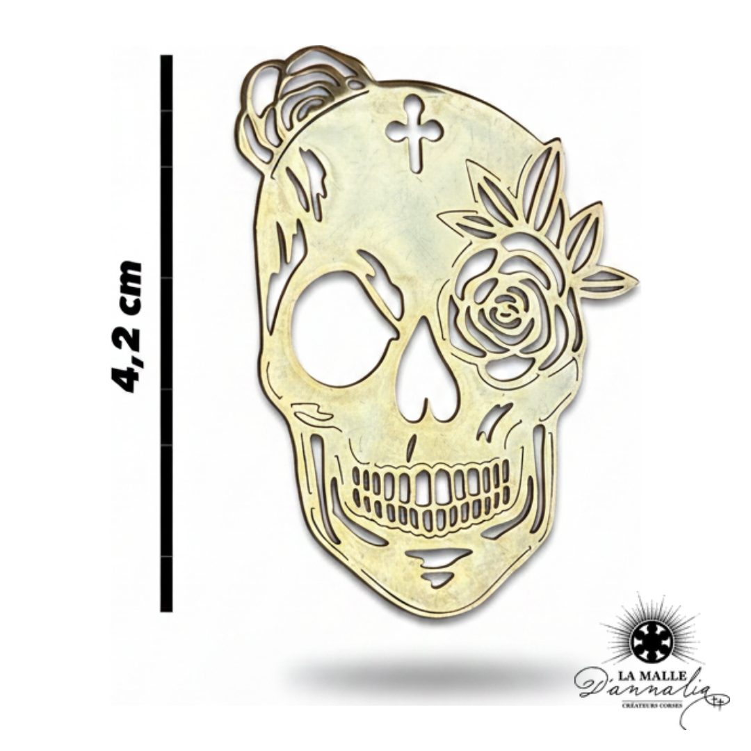 charm calavera fleurie métal doré 4,2cm style mexicain bijou statement La Malle d'Annalia
