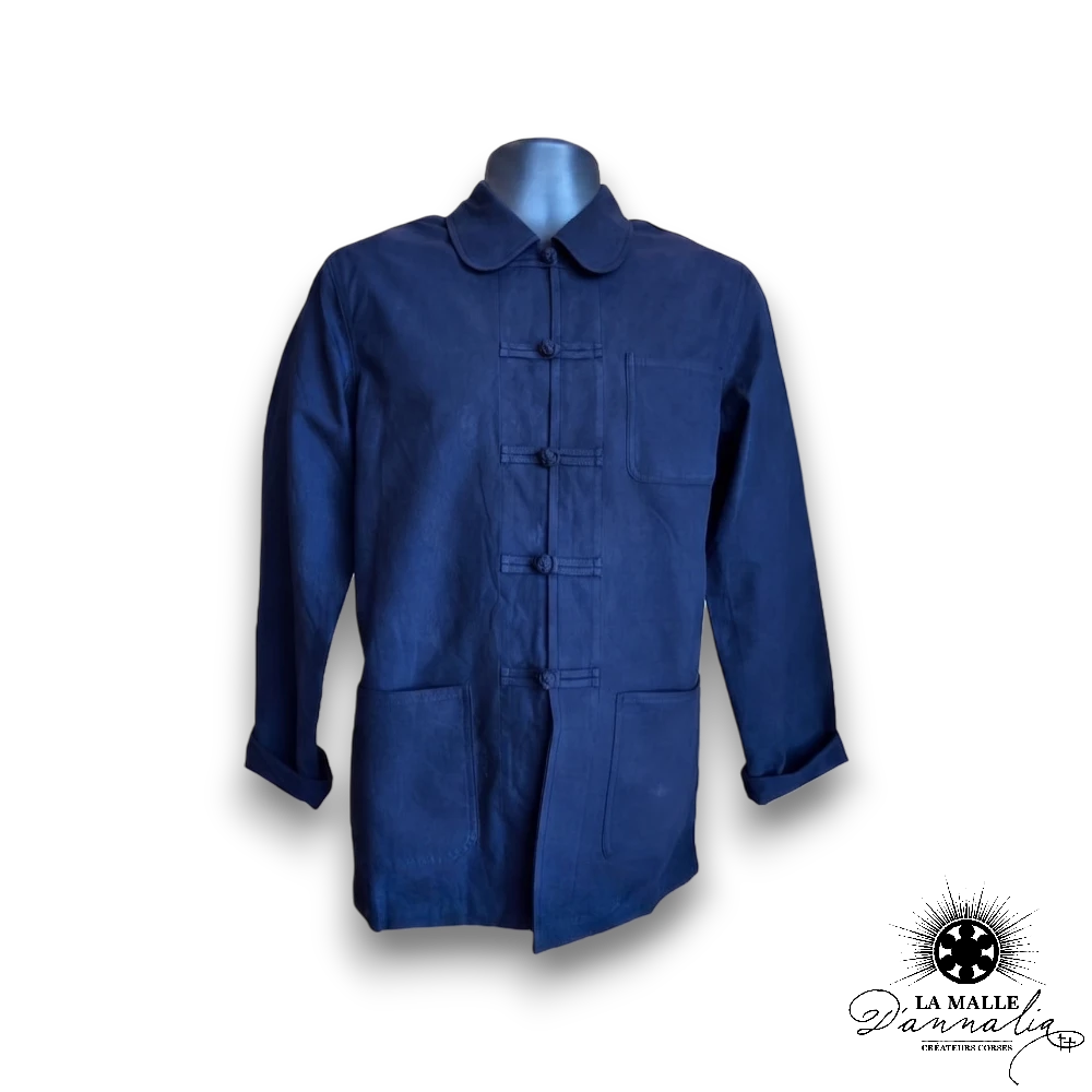 veste de travail bleu de chine corse bouton chinois lamalledannalia