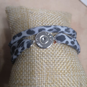 LEOPARD gris: Bracelet  douille plaquee cordon elastique leopard