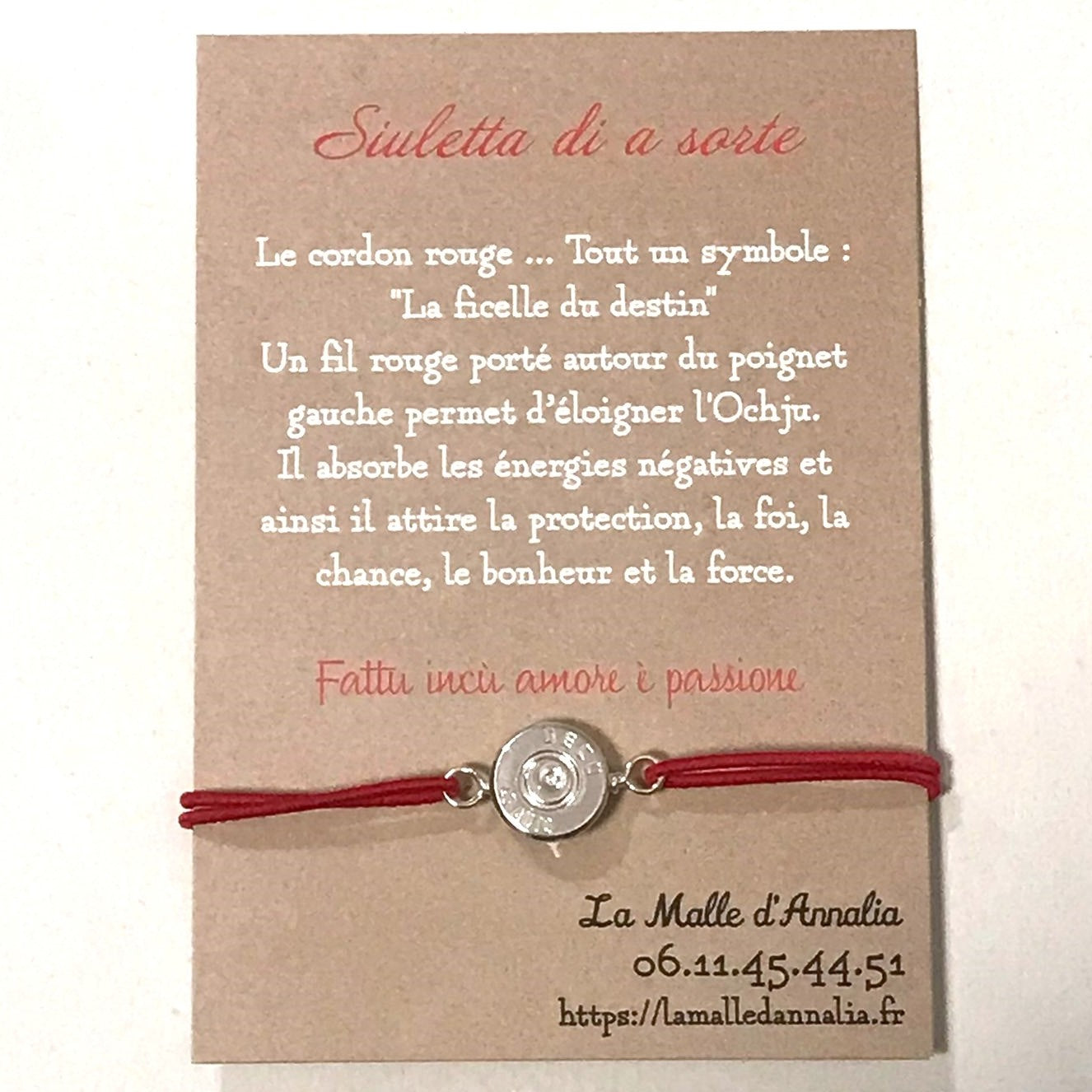 Bracelet Fil Rouge Douille 45 Auto Plaquée Or ou Argent - Protection et Upcycling - Ajustable - Fait Main à Bastia