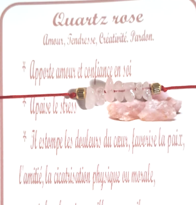 Bracelet cordon rouge  Chips Quartz Rose : Porte-Bonheur Corse Fait Main