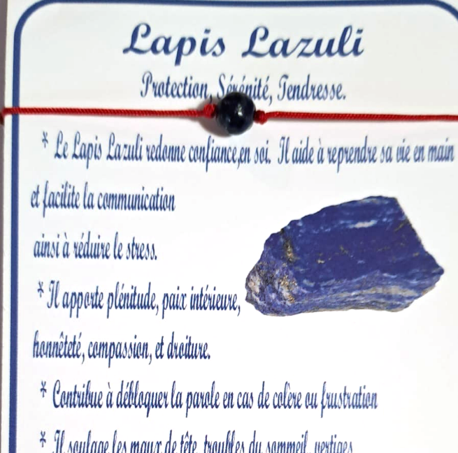 PERLE LAPIZ LAZULI  : fil rouge  perle