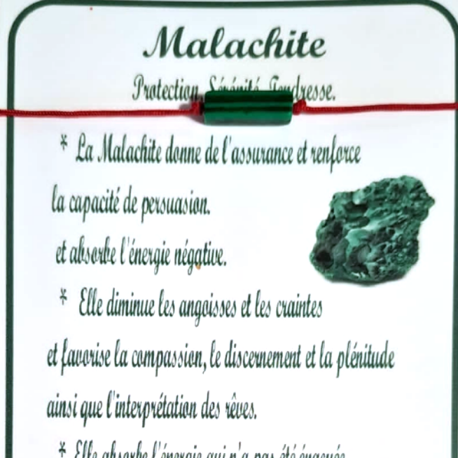 Bracelet cordon rouge  Tube Malachite : Chance et Protection Fait Main en Corse