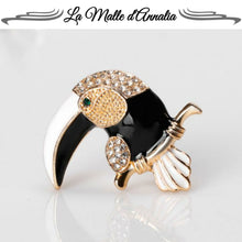 Charger l&#39;image dans la galerie, broche pelican oiseau noir strass peroquet